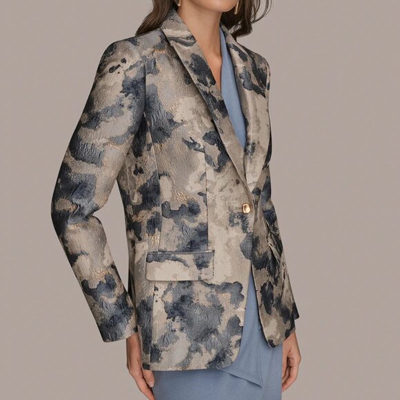 Donna Karan New York Womens Metallic Jacquard Blazer Limstone Multi SZ 6 New - Picture 3 of 5